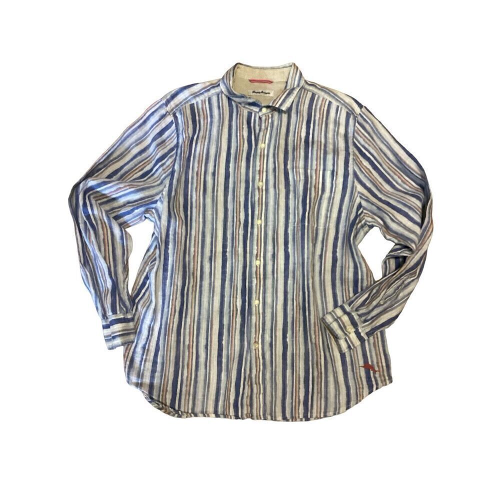 Tommy Bahama Cobalt Blue Watercrest 100% Linen Sport Shirt XL